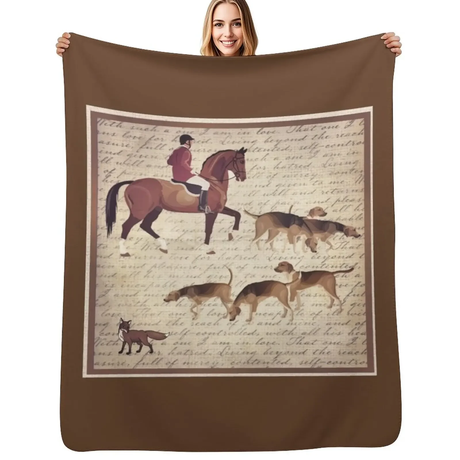 

vintage handwriting foxhunt equestrian print Throw Blanket Loose Warm cosplay anime wednesday Blanket