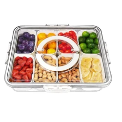 8 Grid Snack Box scomparto scatole Organizer in plastica case del villaggio di spezie per cucina vassoio da portata diviso con coperchio e maniglia