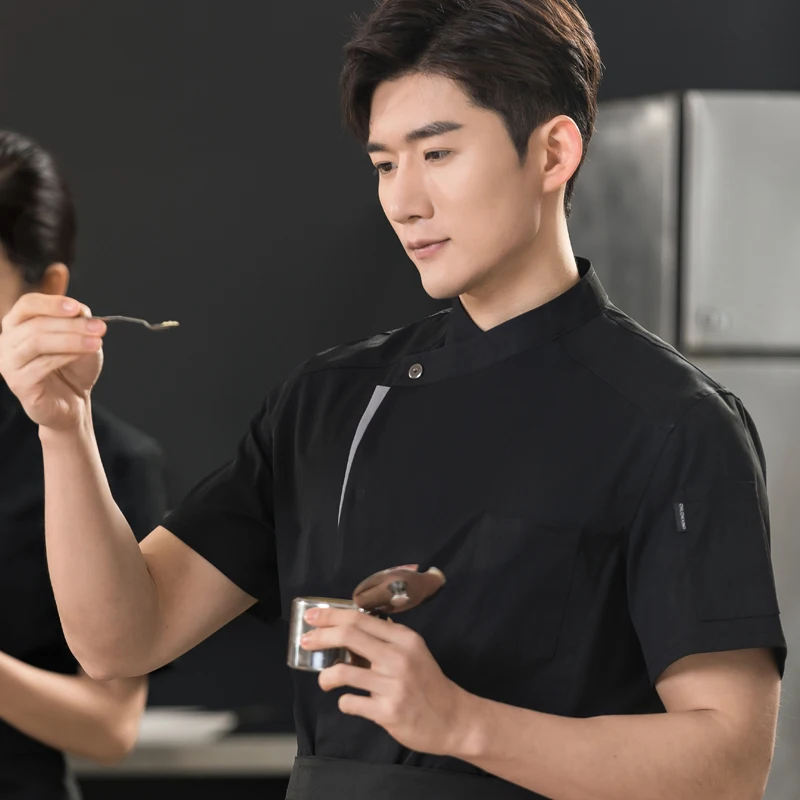 高品質シェフ制服男性女性レストランホテルコスチューム半袖プロのキッチンコスチュームデザイナー調理服
