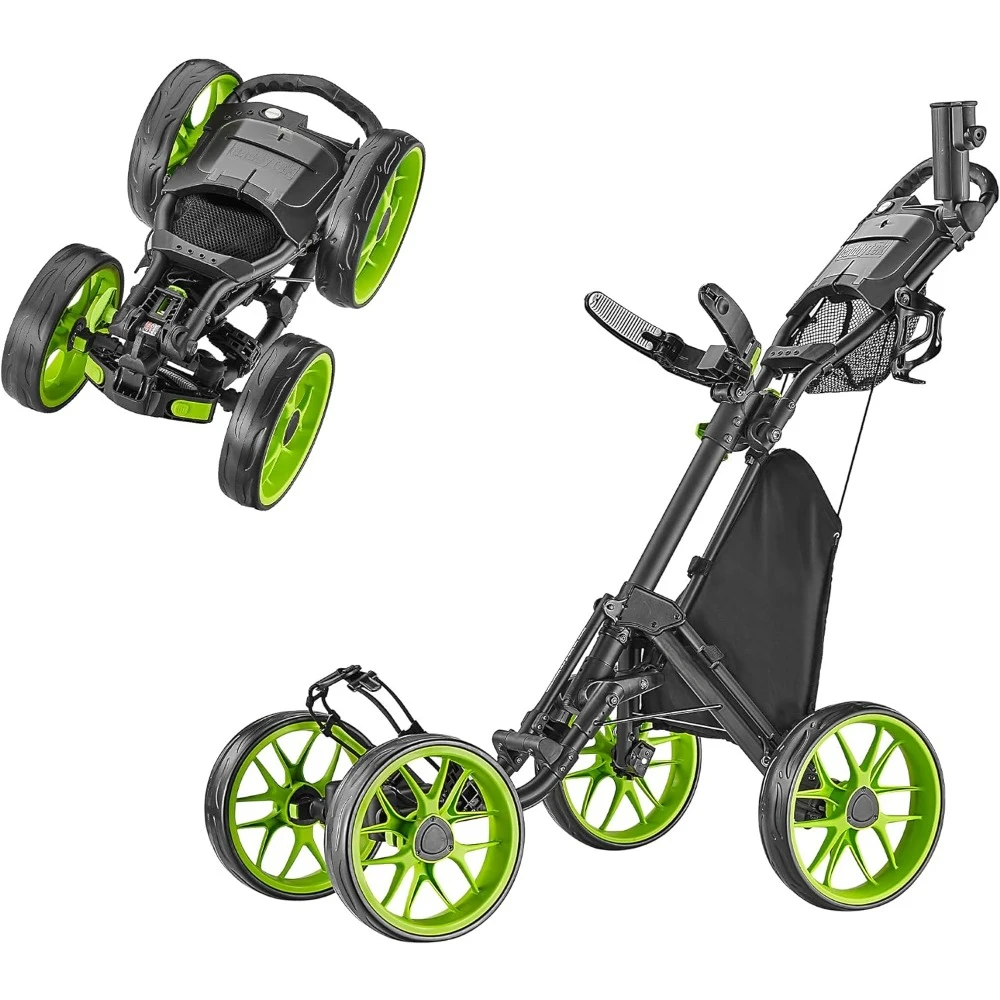 

4 Wheel Golf Push Cart 1-Click Folding Trolley - Lightweight, Compact Pull Caddy Cart, Easy to Open