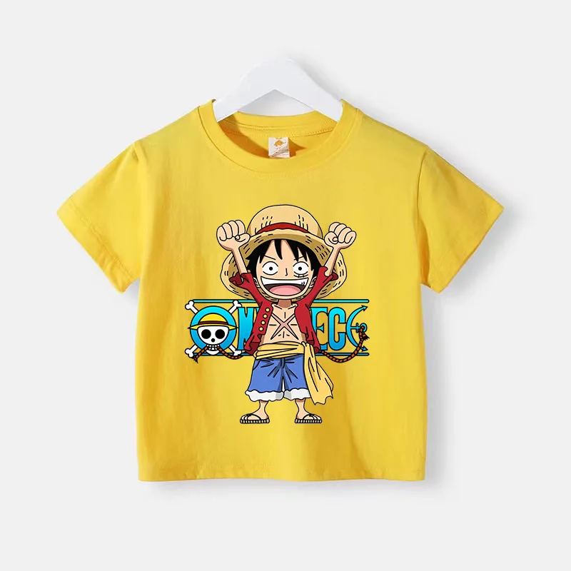 Camiseta Kawaii de Luffy para niños, ropa de Cosplay de Gear 5, Tops de dibujos animados para adolescentes, Anime de una pieza de manga corta de verano