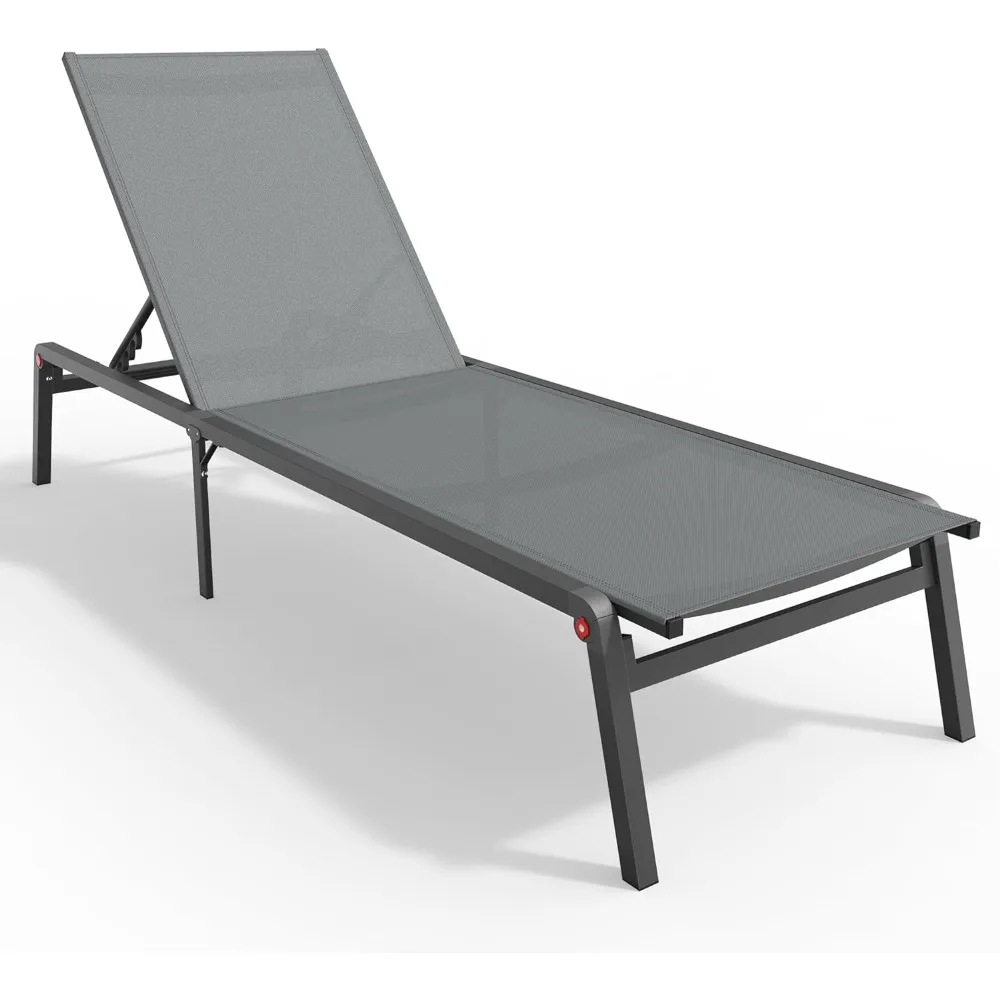 Outdoor Lounge Chair, Foldable & Assemble-Free Tanning Chaise Lounge with 0-60° Adjustable Backrest