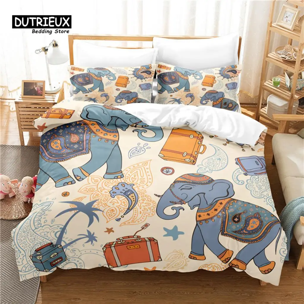 

3pcs Duvet Cover Set, Elephant Bedding Set, Soft Comfortable Breathable Duvet Cover, For Bedroom Guest Room Decor