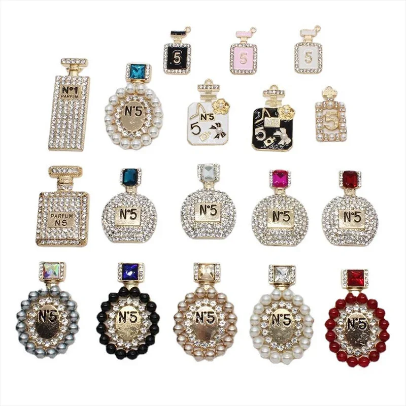 2pcs/lot Big Size Rhinestone Number 5 Perfume Nail Art Charms Alloy Bottle Nail Decoration Accessories DIY Manicure Decor Parts