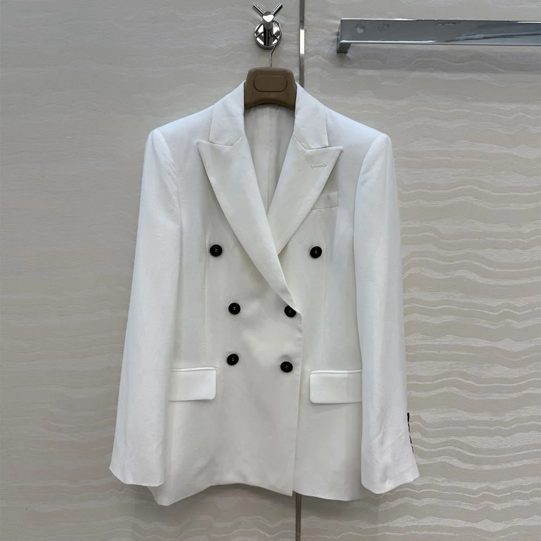 

Old Money Style New Spring Linen Blends Blazer Suit Women Notched Long Sleeve Double Breasted Pockets Casual Jacket