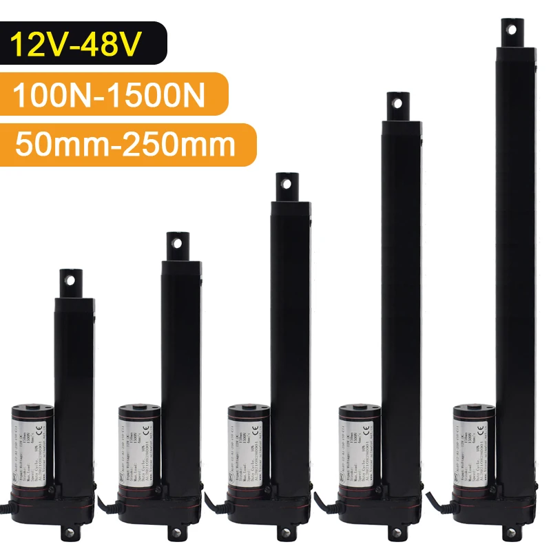 DC 12V-48V Linear Actuator 50mm~250mm Stroke Linear Drive Electric Motor Linear Motor Controller 100/200/300/500/700/1000/1500N