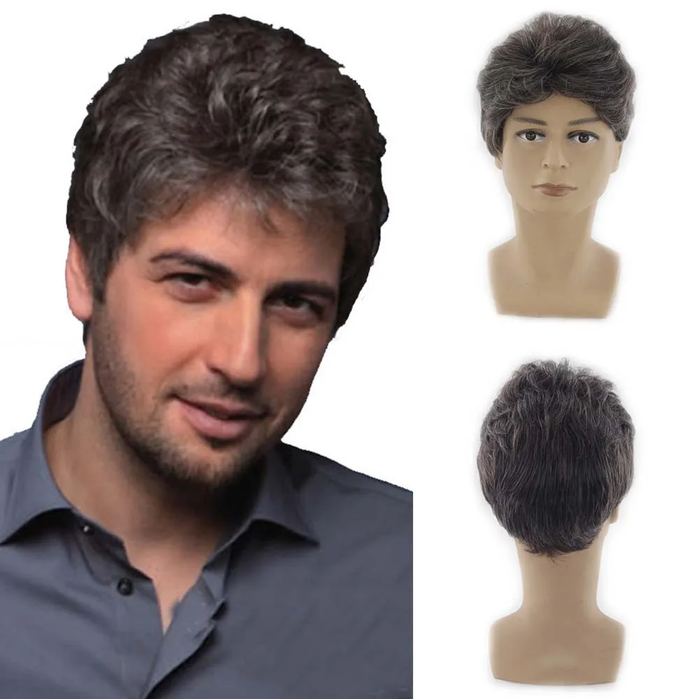 

Синтетические короткие вьющиеся парики сепи с стрижкой пикси с боковой челкой для мужчин, термостойкие искусственные волосы для повседневной вечеринки