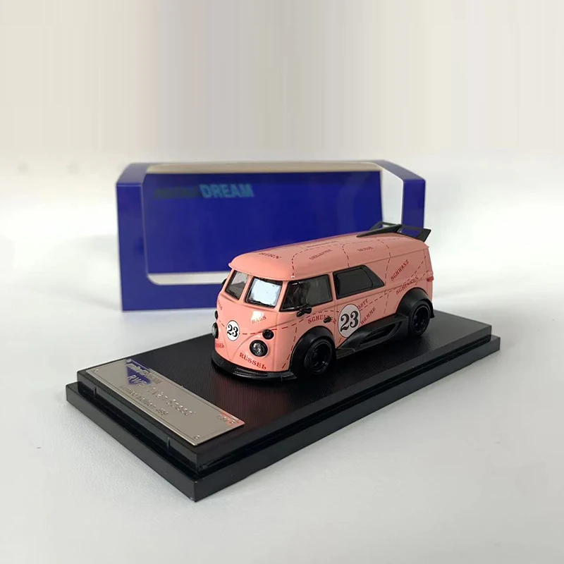 MiniDream 1:64 Model Car T1 Bus Wide Body Alloy Die-Cast Vehicle PinkPig No.23