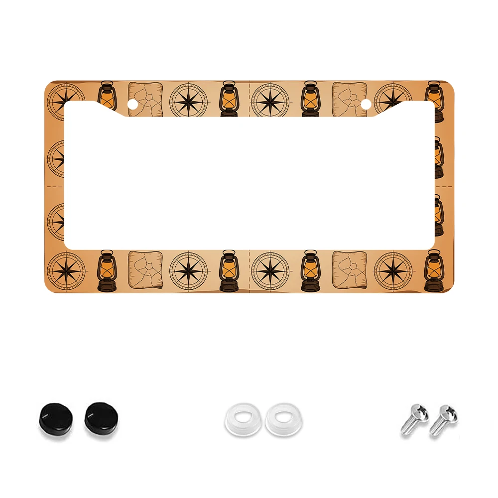 

1 шт. винтажная коричневая рамка номерного знака с 2 отверстиями, фонарем и компасом, алюминиевый материал, 6x12 дюймов, включает комплект винтов