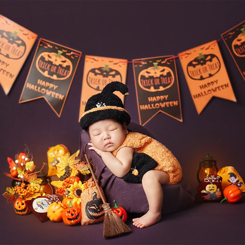 Newborn Halloween Costume Baby Pumpkin Jumpsuit+Hat Cute Ghost Original Design Photography Props Soft Infants Photography Outfit