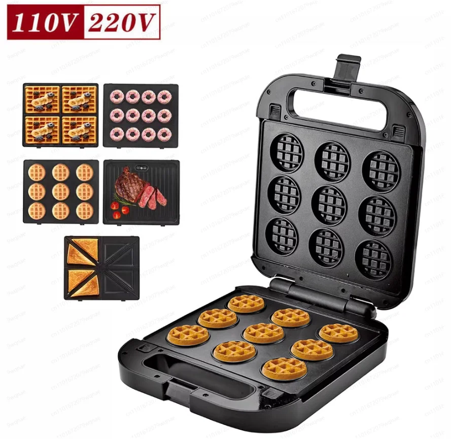 

Household US standard changing plate 5-in-1 small waffle machine donut machine sandwich machine