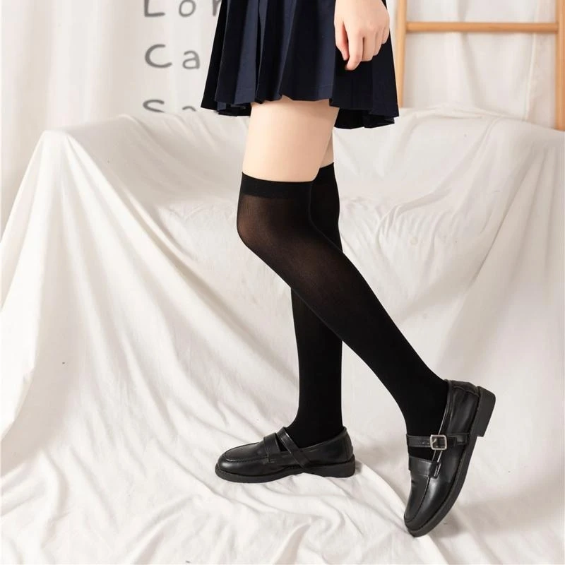 

Женские однотонные чулки до бедра для девочек-подростков, простые классические бархатные тонкие чулки в стиле Лолиты для чулки