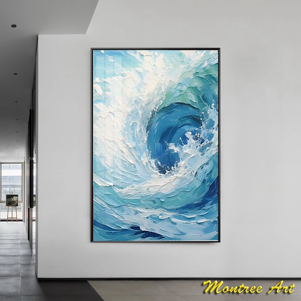 Hand Painted Oil Painting Abstract Painting Blue Sea Art Ocean Canvas Seascape Green Blue Ocean Painting Acrylic Painting Decor