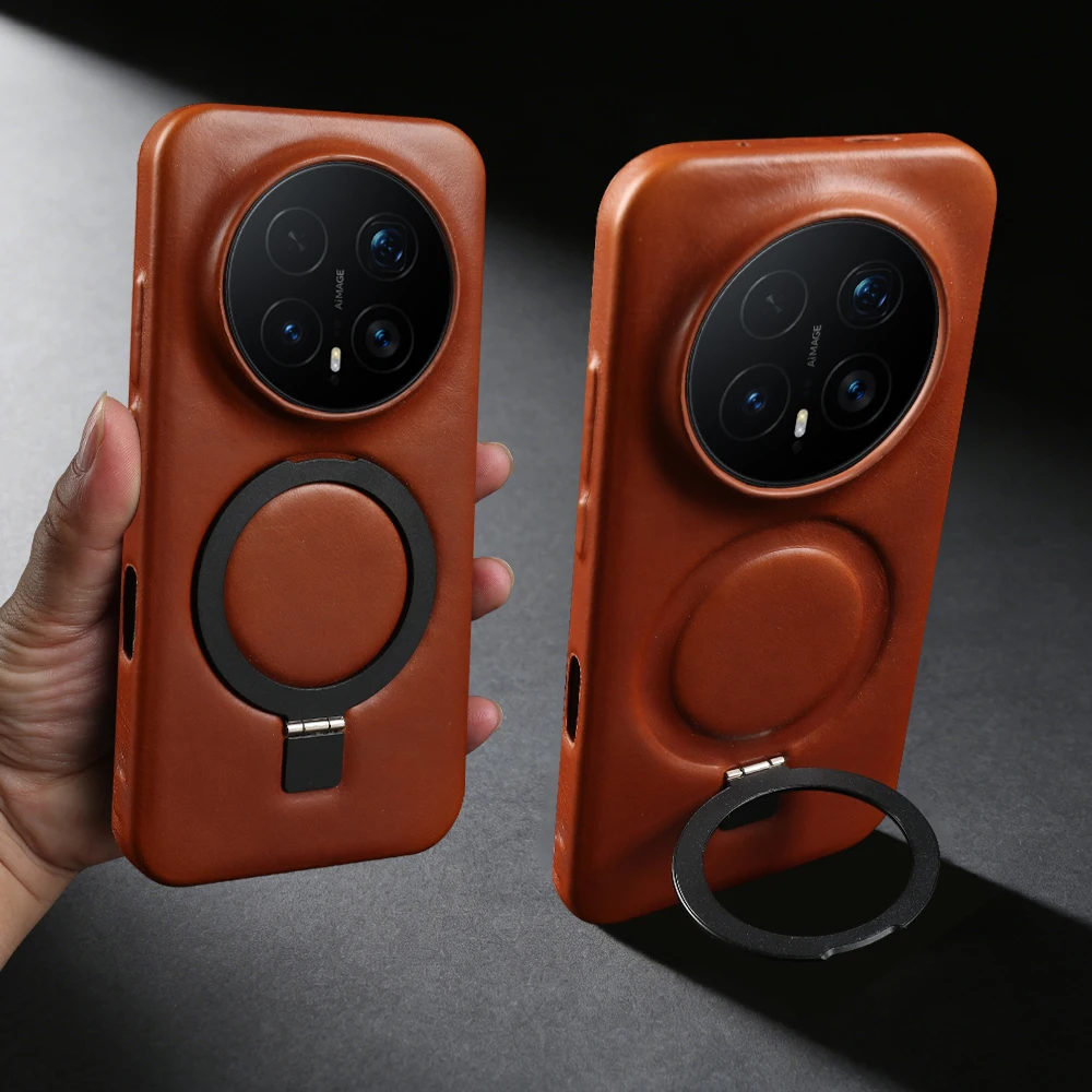 

Foldable Magnet Bracket Ring Genuine Leather Case For Honor Magic8 RSR Magic 8 Pro Air Magic7 Lite Magic6 Magic5 Pro Phone Case