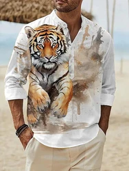 Domineering Lion Print Fashionable Men's Lapel Shirt Autumn Street Fashion Long-sleeved Shirt Comfortable And Versatile Top