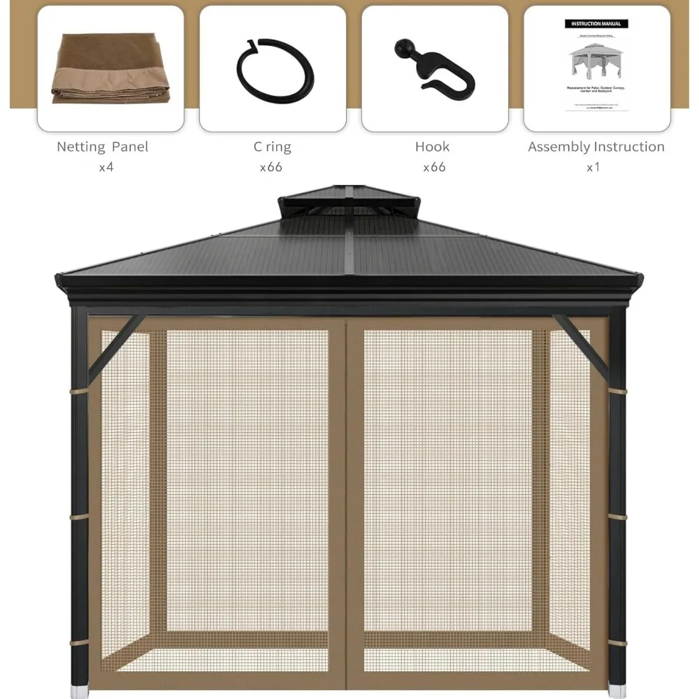 Gazebo Universal Replacement Mosquito Netting, 10'x12' Gazebo Netting Outdoor, 4-Panel Screen Walls for Outdoor Patio