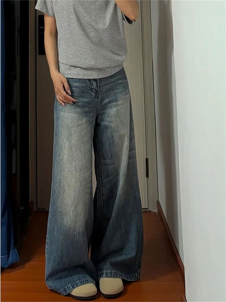Botvotee Amerikaanse retro baggy jeans voor dames hoge taille wijde pijpen rechte vintage blauwe denim broek vrouwelijke streetwear jeans