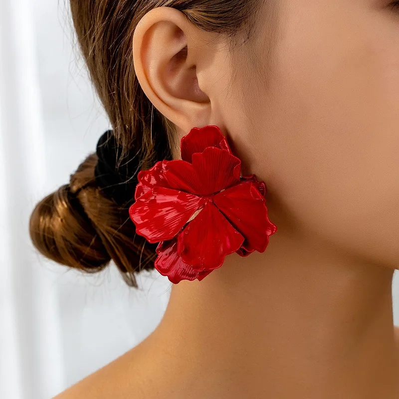 Post Stud Big Red Flower Earring Women Girls Gifts Fashion Jewelry Accessories Hot Sale Party Gift 2025 New Style