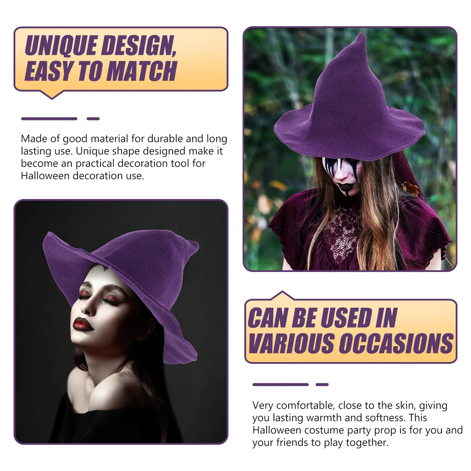 

Witch Hat Halloween Party Caps Breathable Comfortable Warm Elastic Thick Skin-Friendly Foldable Sunshade Unique Design