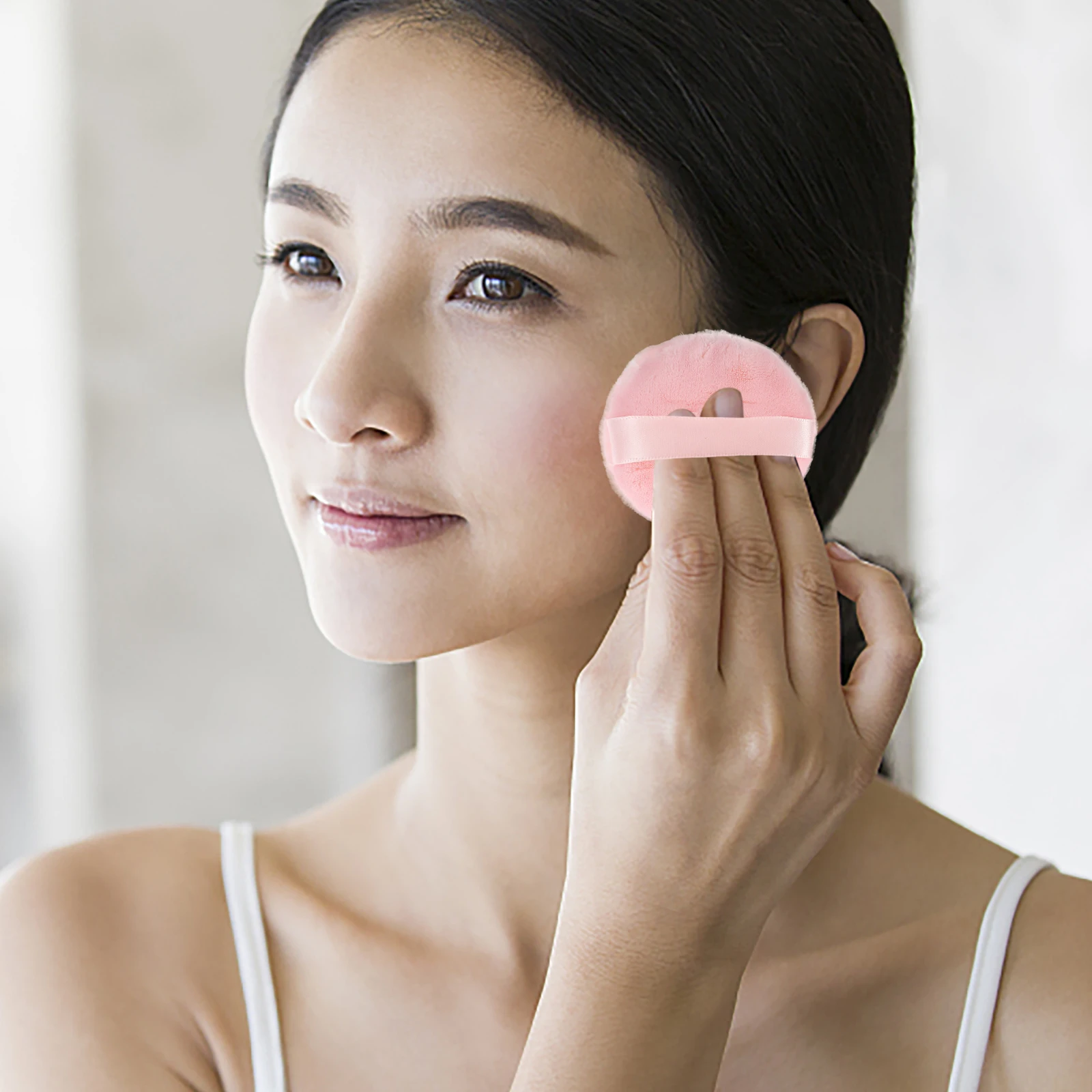 

2 pcs Pink Cotton Powder Puff 55mm Diameter Long Velvet Makeup Sponge for Foundation Cream Blusher Travel Use Home Use