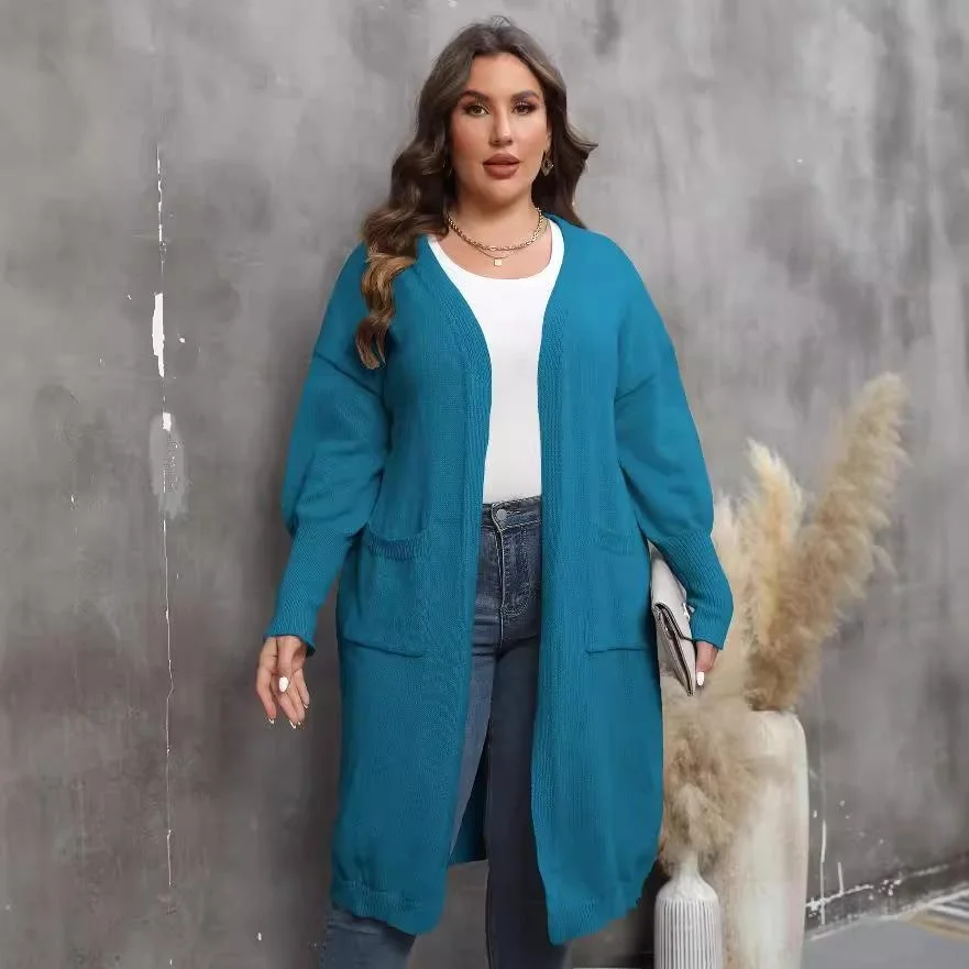 

Women's Loose Lantern Sleeve Knitwear Double Pocket Cardigan Medium Thick Winter Outerwear Casual Comfortable Fashion