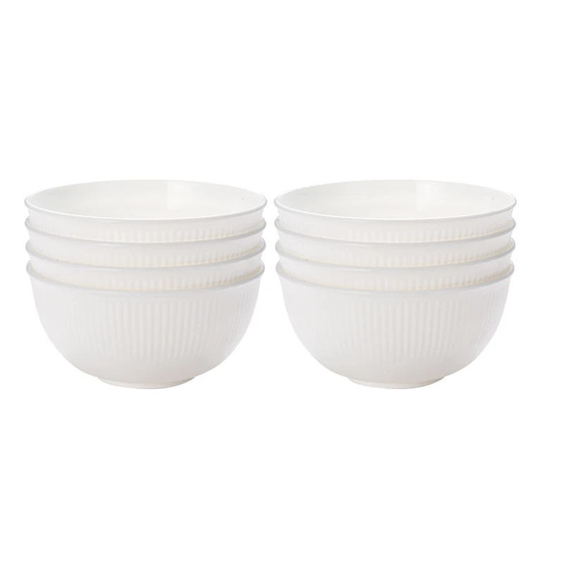 4/8pcs White vertical grain bowl reusable household plastic bowl can hold fruit salad outdoor camping tableware