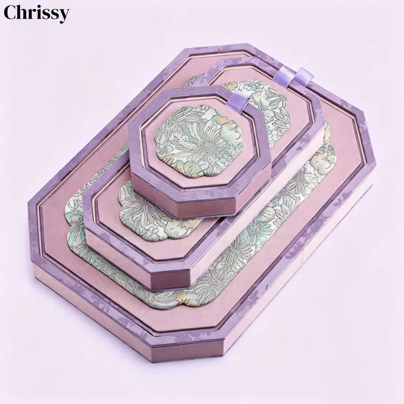 Octagonal Pink Velvet Jewelry Box with Cover, Palace Style Storage for Bracelet Ring & Beads, Luxury Gift Case for Women