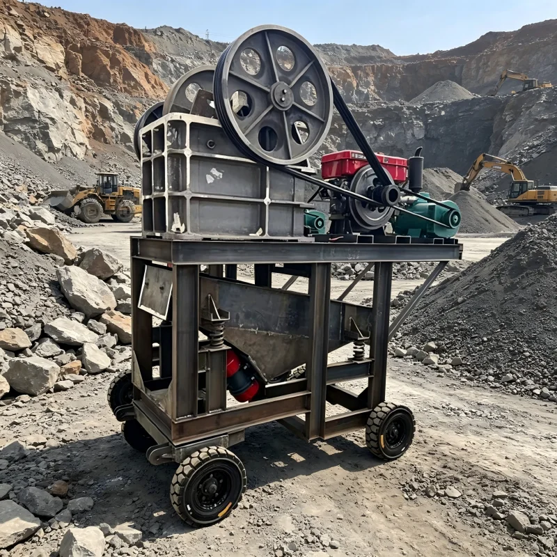 Portable Efficient AC Motor Powered Mobile Jaw Crusher Equipment Vibrating Feeder Conveyor High Productivity Ore Processing