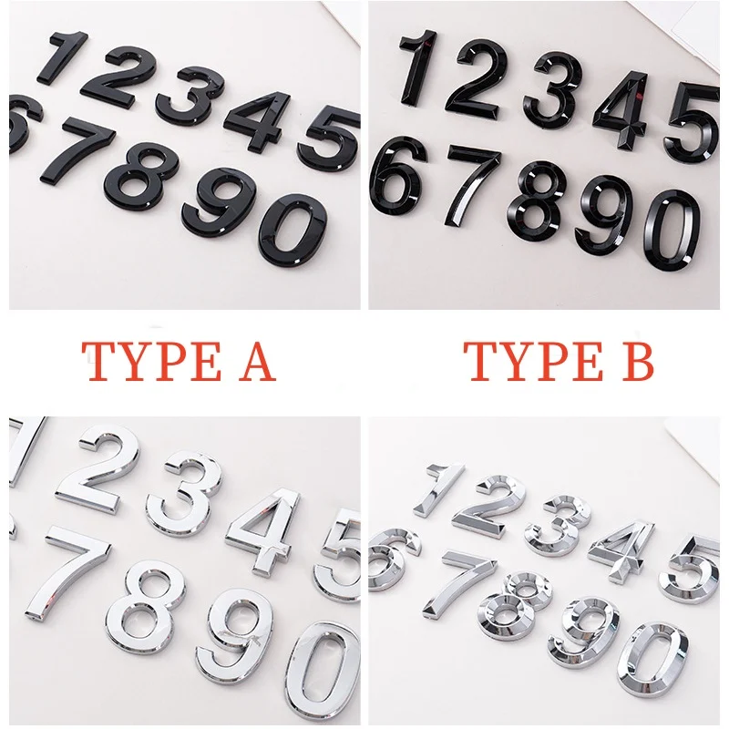 10pcs Type B DIY Car Sticker Door Stick Plastic 3d Chrome Letters Numbers Self Adhesive Alphabet Auto Car Accessories Decoration