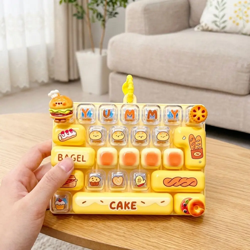Bread Themed 26 Keys Keyboard Keychain Pressable Keys Plastic Mechanical Keyboard Cartoon Clear Key Sounds Fidget Food Keychain