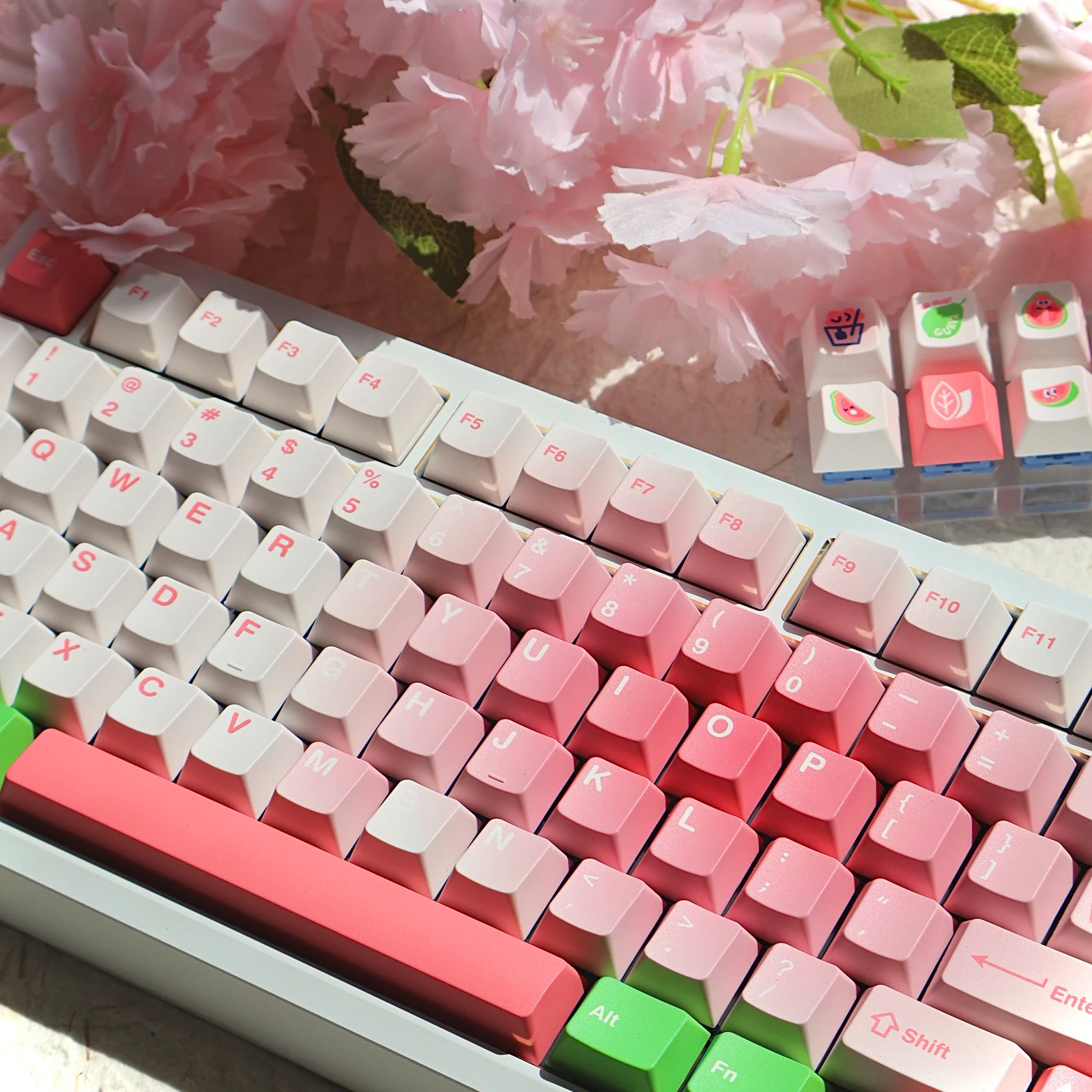 Guava Keycap Cherry 140Keys Pbt Cute Pink Love Keycap Summer Color 7/2.25/2.75U Space Bar Alice Layout Keycaps