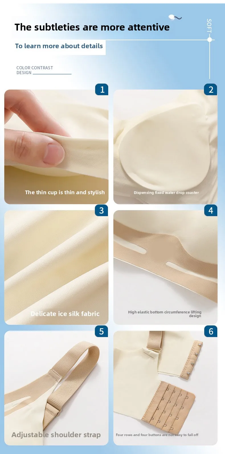 Dámské podprsenky s push-up efektem, super zpevněné, bezešvé, s plnými košíčky, bezešvé, s výstřihem do V, bez oceli, na spaní - náhled 6