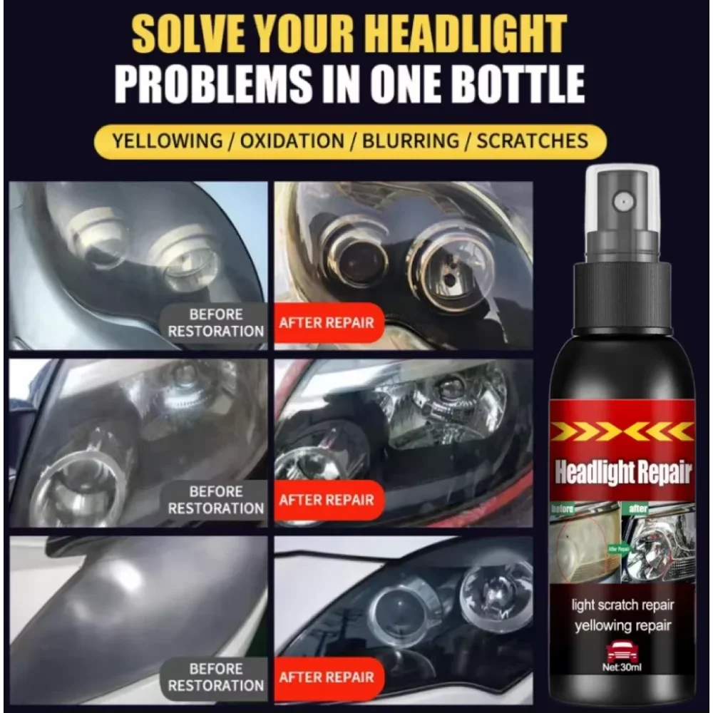 Car Headlight Restoration Fluid - Fast Remove Yellowing & Scratches, Restore Clarity & Shine, Enhance Night Driving Safety