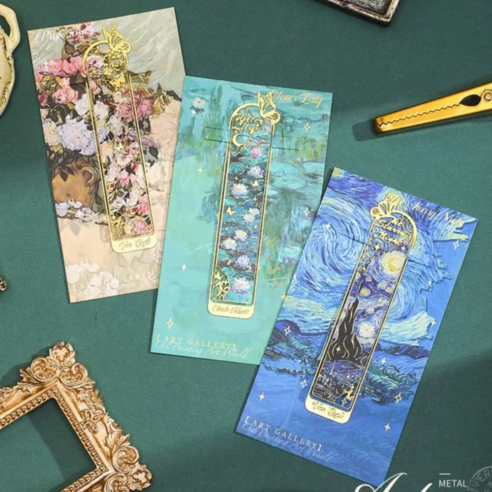 Multifunctional Metal Metal Bookmark Oil Painting Hollow Reading Book Clip Butterfly Sunflower Lotus Rose Book Page Marker Gifts