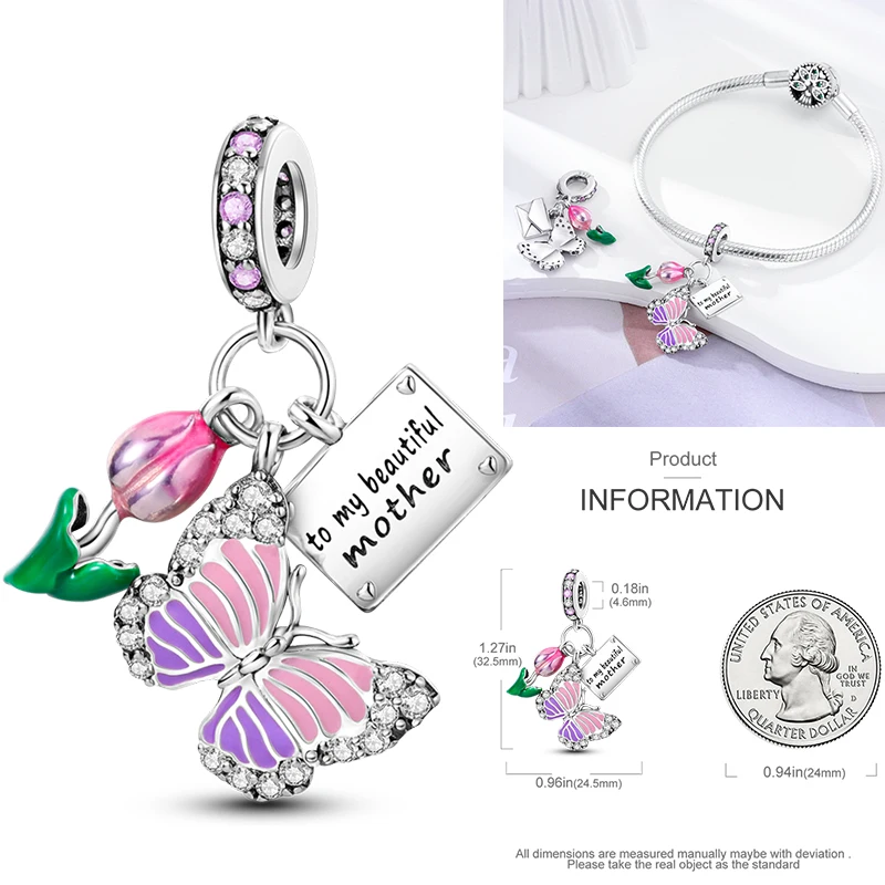 2026 Neuer Rosa Charm aus 925 Sterling Silber, Herz-Schleife-Parfüm-Rosen-Perlenanhänger, passend für europäische Armbänder, DIY, romantisches Geschenk für Frauen – Detail 29