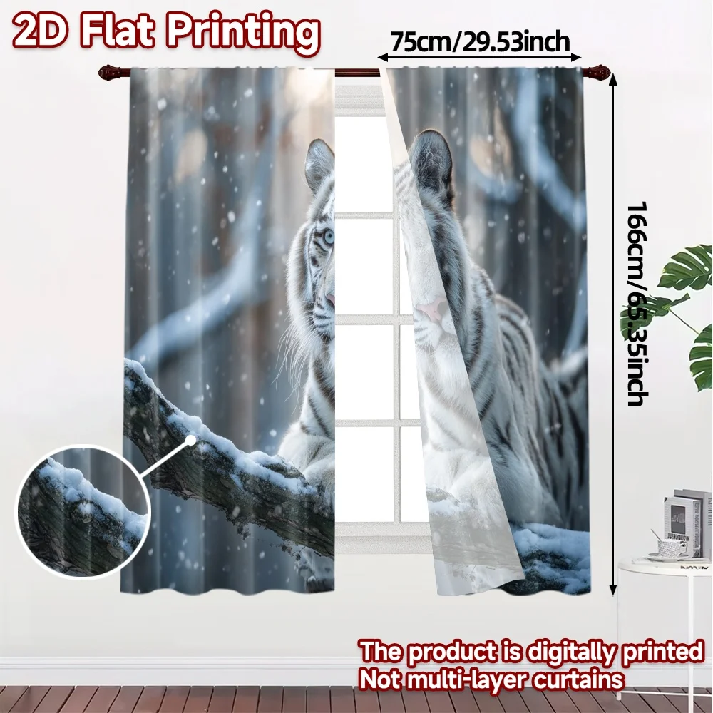 2pcs, 2D FLAT PRINTING Curtains (Without Rod) Snow Leopard Elegance Creative Modern Curtains Polyester Curtains Home Decor Ldeal