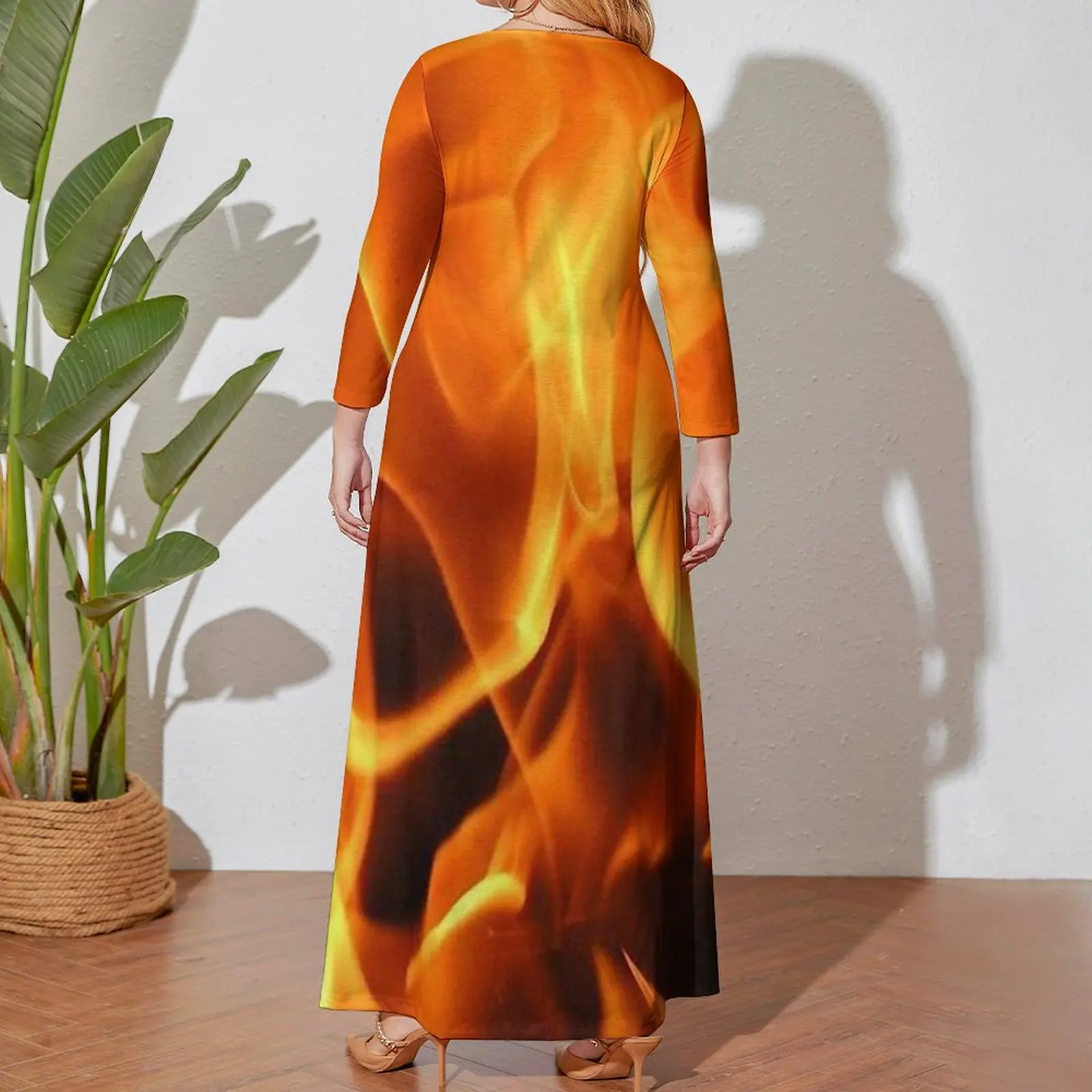 Vestido de manga larga de fuego para mujer, vestido sexy, vestido largo para mujer