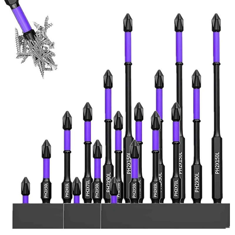6 Pcs Cross Screwdriver Bits High Hardness Anti-Shock Batch Head Non-Slip Impact Driver Bit Sets for Power Drilling