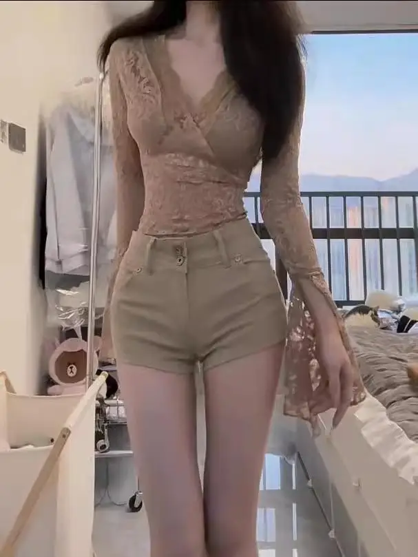 

High Waist Denim Shorts Women's Utility Belted Y2K Millennium Style Slim Fit Elastic Wrap around Hot Weather Shorts