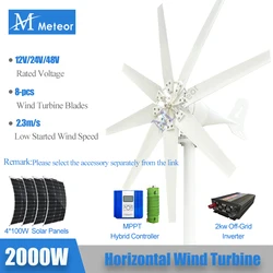 2kw Horizontal Wind Turbine Generator 48V 24V 12V Free Energy Magnetic Dynamo Strong Power 220v Inverter Output For Home