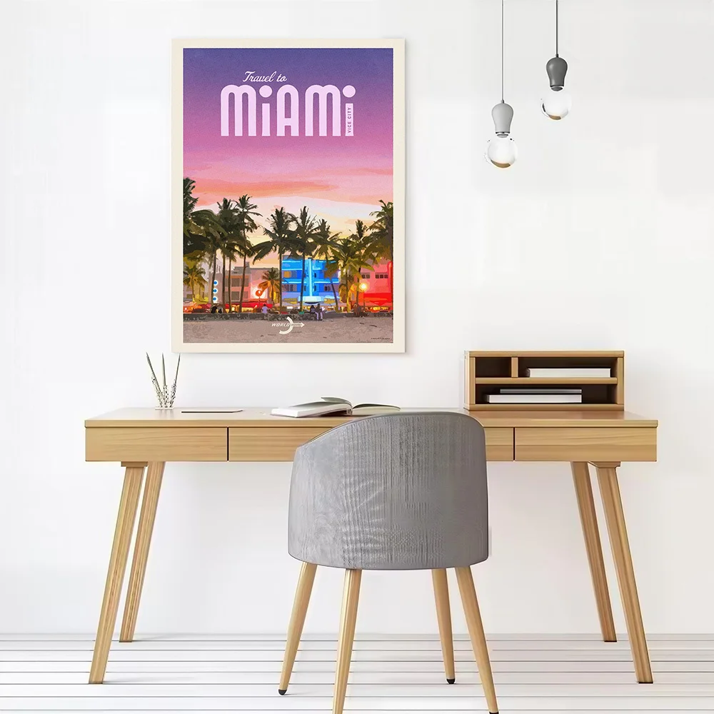 Travel to Miami Canvas Print Perfect Gift for Fans Lovers Personalized Wall Art Poster for Bedroom Modern Home Decoration Room