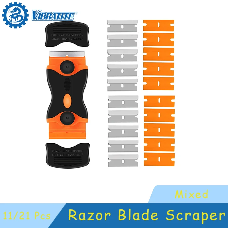 Picture 3: 11/21 Pcs Razor Blade Scraper with Plastic /Metal Edge Removal Tool with Blade Label Sticker for Removing Adhesive Car Glass