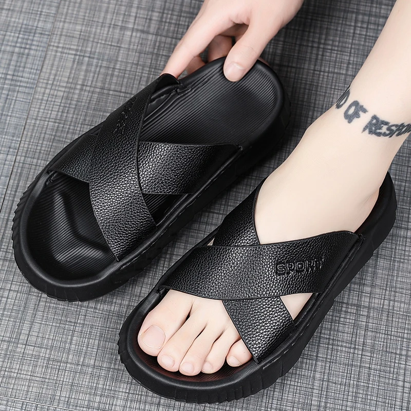 Mens Trendy Slippers Sandals Beach Shoes Summer Open Toe Casual Sandals Outdoor Indoor Slippers Soft Bottom Comfortable Non-slip