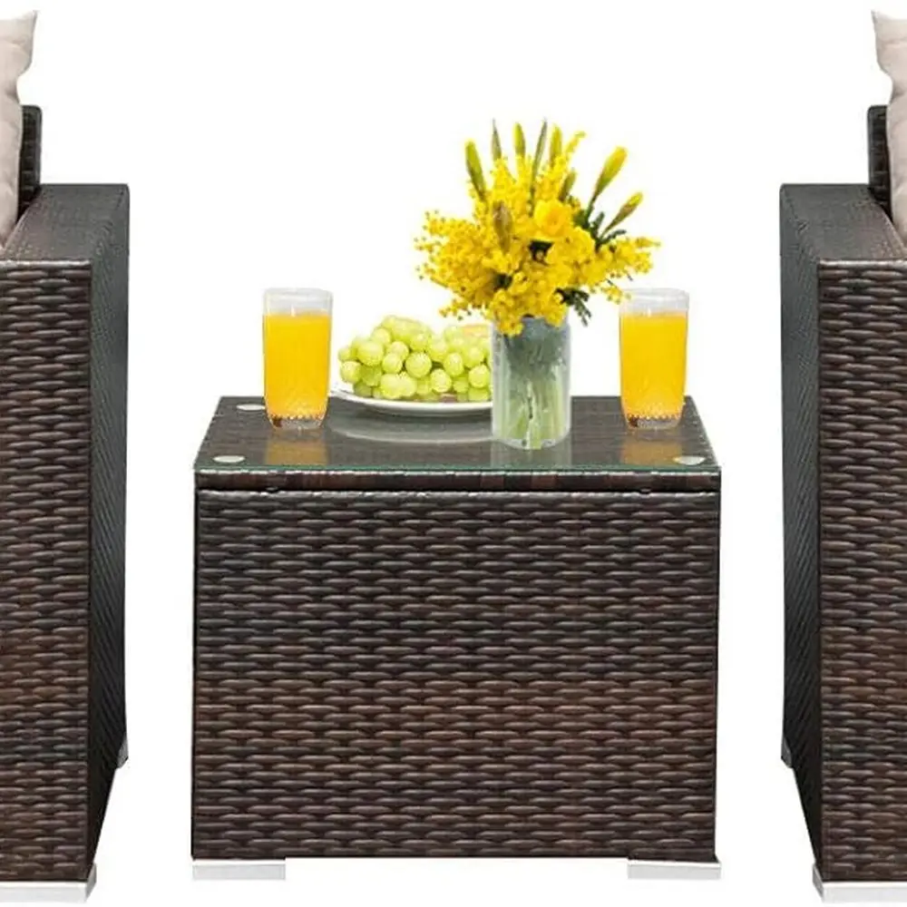 

Набор плетеной мебели для патио на открытом воздухе с журнальным столиком, моющимися подушками для области бесед в саду и у бассейна