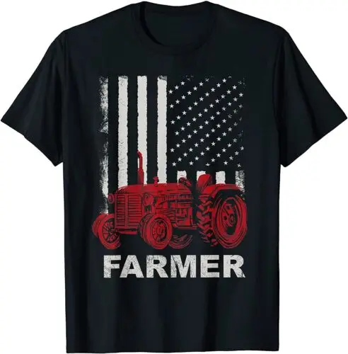 NEW! American Flag Farm Tractors Vintage Patriotic Farmer T-Shirt - MADE IN USA