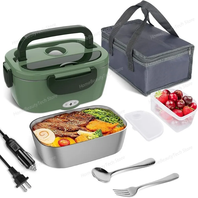 Portable Electric Heating Lunch Box, Car-mounted Household, Stainless Steel and Plastic Two-in-one Household Insulated Heating
