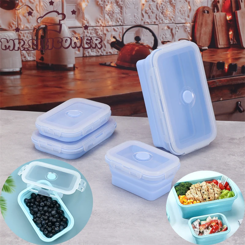 Collapsible Silicone Food Storage Container Set with Lids Microwaveable Freezer Dishwasher Safe BPA Free SiliconeBento Lunch Box