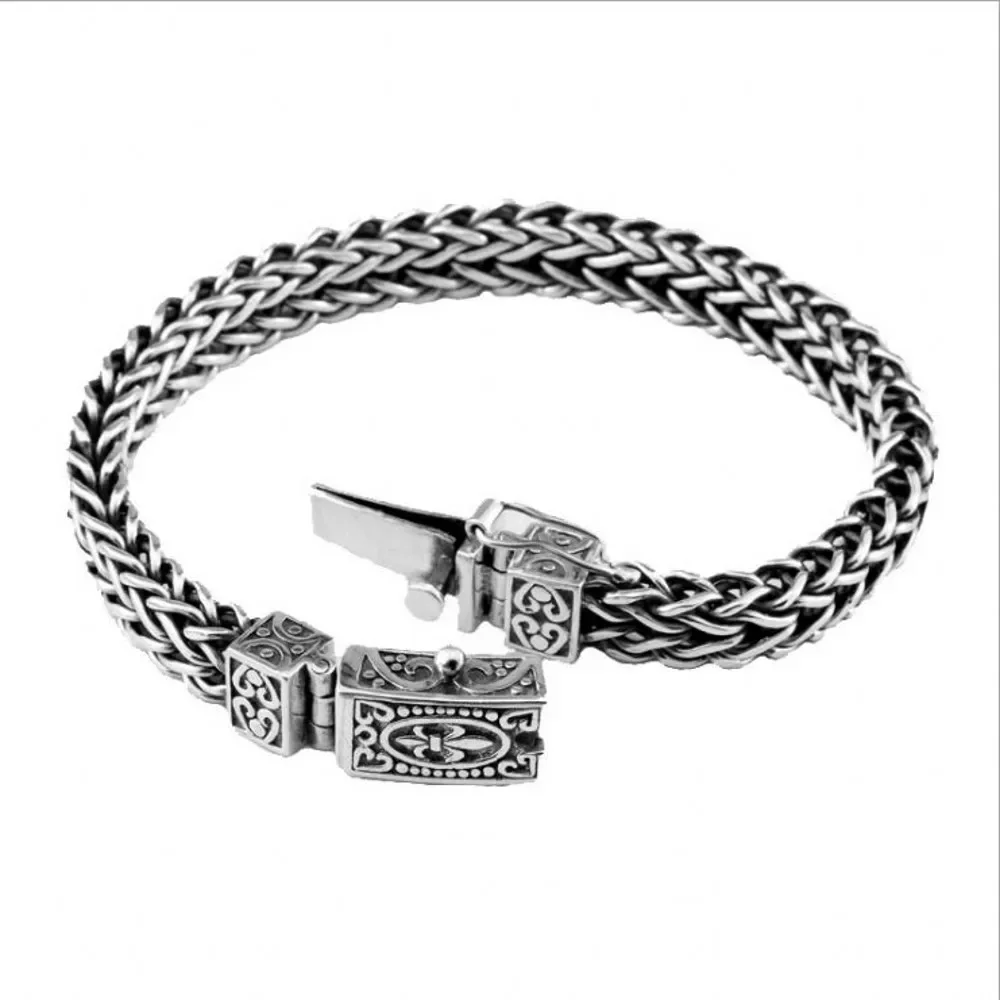 

2021 New 100% S925 Pure Silver Jewelry Trendy Double Row Hand-woven Retro Punk Hip Hop Rock Man Bracelet