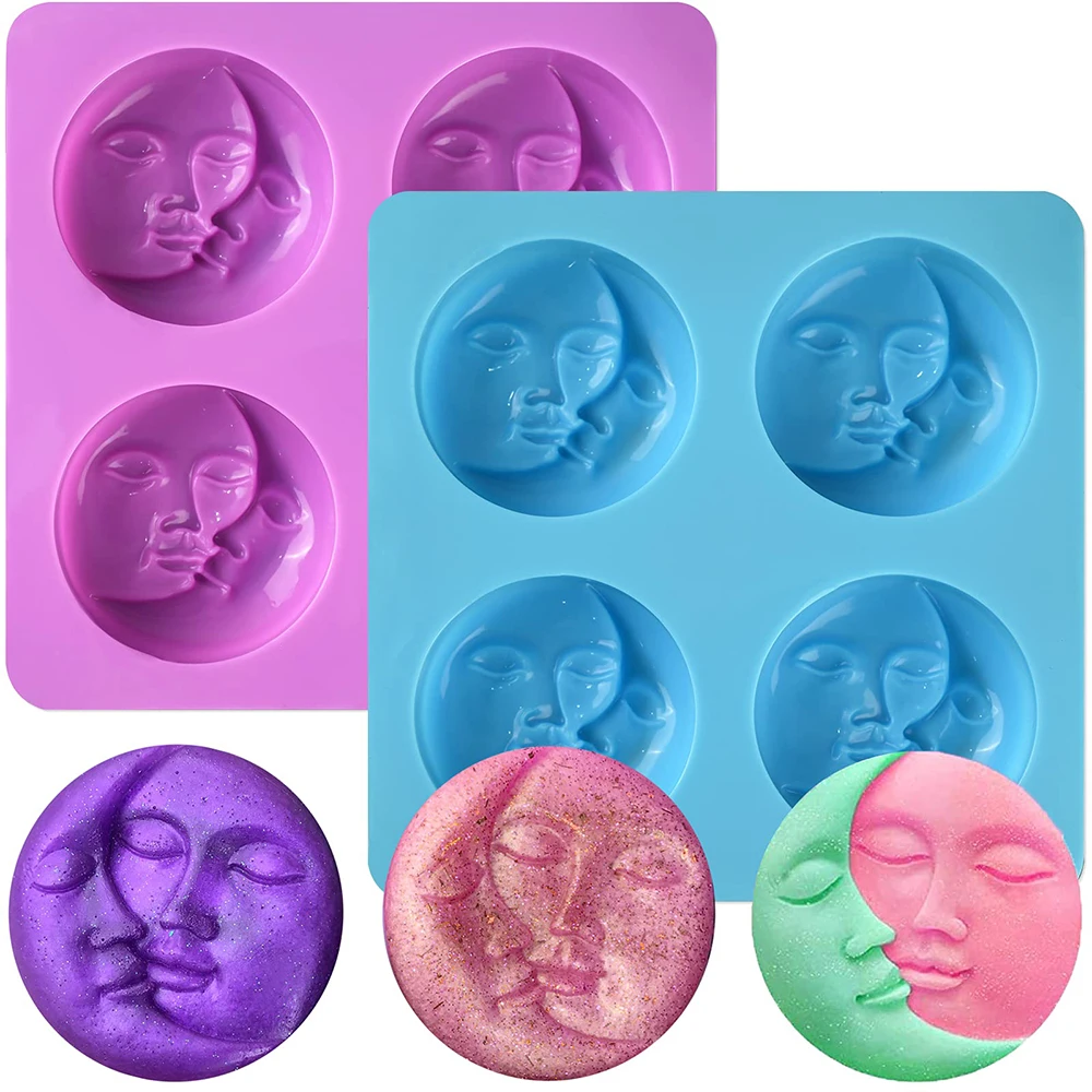 4-Cavity Round Double-Sided Face Chocolate Mold Handmade Candle Making Kit Pastry Dessert Creative Cake Decoration Baking Tools