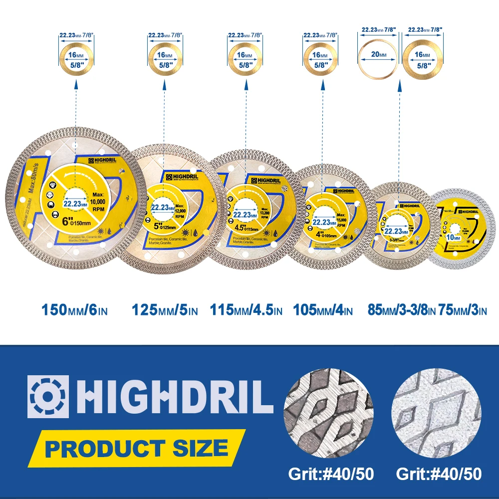 HIGHDRIL 1 Dia75mm Kim Cương X Lưới Lưỡi Cưa Đĩa Cắt Cho Đá Gạch Men Đá Hoa Cương Đá Cẩm Thạch Ép Nóng Thiêu Kết arbor10mm